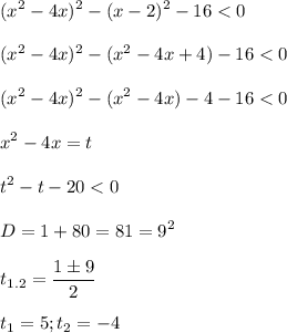 \displaystyle(x^2-4x)^2-(x-2)^2-16