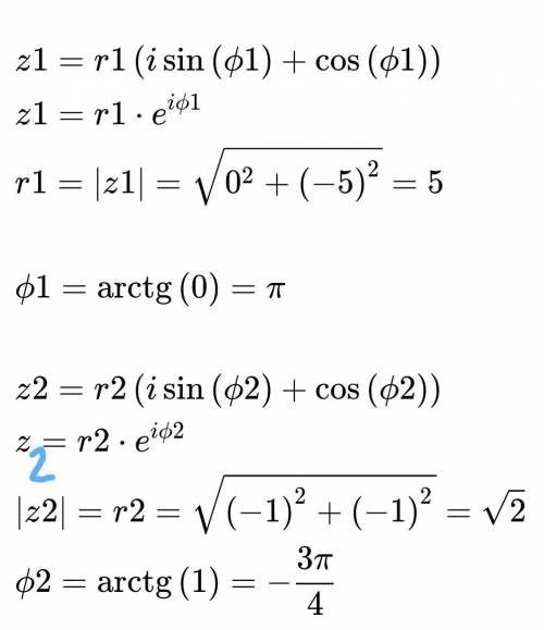 100 ! с подробным решением. : дана форма, нужно перевести в и показательную форму. a) z=-5 б) z= -1-