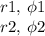 r1, \: \phi1 \\r2 , \: \phi2