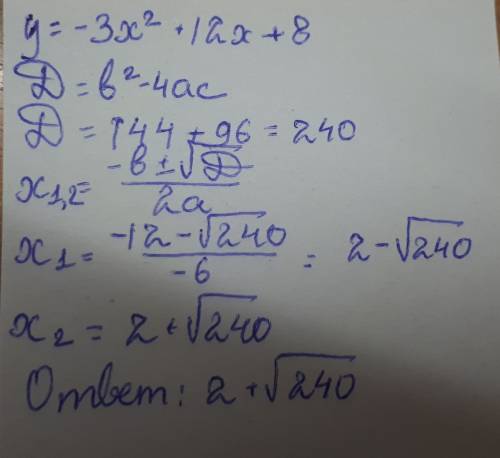 Найдите наибольшее значение функции y = -3x² + 12x + 8.