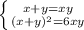 \left \{ {{x+y=xy} \atop {(x+y)^2=6xy}} \right