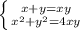 \left \{ {{x+y=xy} \atop {x^2+y^2=4xy}} \right.