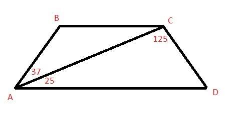 Найдите все углы трапеции abcd с основаниями ad и bc, если известно, что угол bac=37°, угол cad=25°,