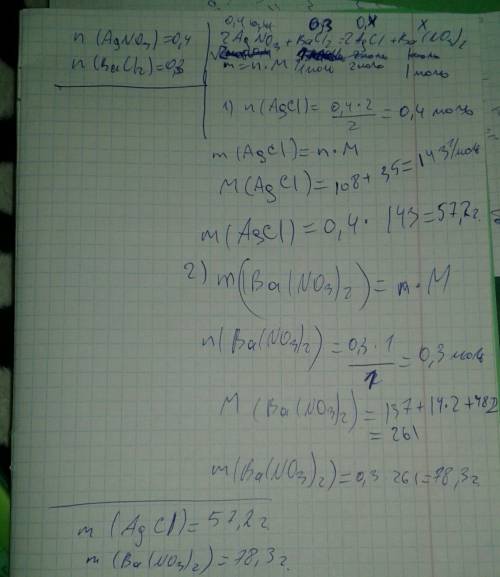 Рассчитайте массу осадка, образованного при взаимодействии 0,4 моль нитрата серебра с 0,3 моль хлори