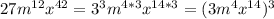 27m^{12}x^{42} = 3^3m^{4*3}x^{14*3}=(3m^{4}x^{14})^3