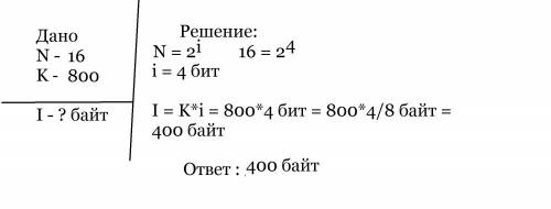 Алфавит племени мульти состоит из 16 букв.какое количество информации несёт сообщение из 800 символо