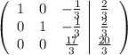 \left(\begin{array}{ccc|c}1&0&-\frac{1}{3}&\frac{2}{3}\\0&1&-\frac{1}{3}&\frac{2}{3}\\0&0&\frac{17}{3}&\frac{20}{3}\end{array}\right)