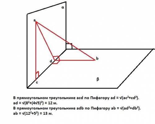 Точки a и b принадлежат двум различным перпендикулярным плоскостям ac и bd-перпендикуляры, опущенные