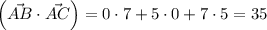 \left(\vec{AB}\cdot\vec{AC}\right)=0\cdot7+5\cdot0+7\cdot5=35