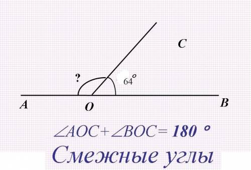 Странспортира начертите угол равный 64° и проведите биссектрису смежного с ним угла (не знаю как нач