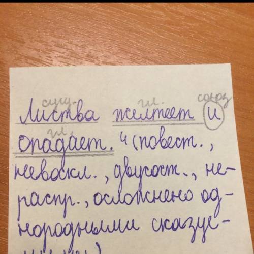 Листва желтеет и опадает синтаксический разбор 10 б