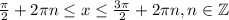 \frac{\pi}{2}+2\pi n\leq x\leq \frac{3\pi}{2}+2\pi n, n\in\mathbb{Z}