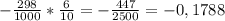 -\frac{298}{1000} * \frac{6}{10} = -\frac{447}{2500} = -0,1788