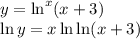 y=\ln^x(x+3)\\\ln y=x\ln \ln (x+3)