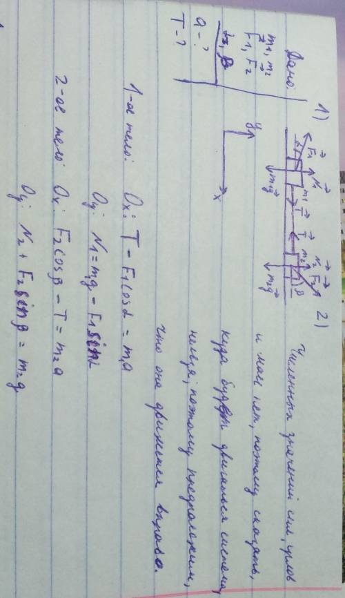 Два бруска массами m1 и m2, связанные нерасторжимой нитью, находятся на горизонтальной