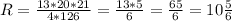 R=\frac{13*20*21}{4*126} =\frac{13*5}{6} =\frac{65}{6} =10\frac{5}{6}