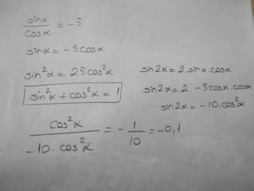 Найти 1-sin²α/1+sin2﻿﻿α ,если tgα=-5