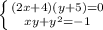 \left \{ {{(2x+4)(y+5)=0} \atop {xy+y^2=-1}} \right.