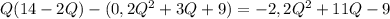 Q(14-2Q)-(0,2Q^2+3Q+9)=-2,2Q^2+11Q-9