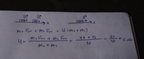 Два шара массами 6кг и 4 кг движутся со скоростями 8м/с и 3м/с соответственно, направленными вдоль о