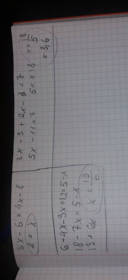 3(x-2)=2(2x- 3(x-1)+2(x-4)=7., 2(3-2x)-3(x-4)=5-x