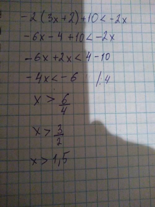 Решите неравенство: -2(3x+2)+10< -2x какая координатная ось верно отражает решение неравенства?