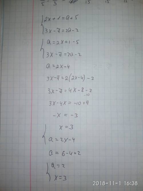 Найдите значение параметра a, при котором уравнения 2x+1=a+5 и 3x-7=2a-2 имеют общий корень.