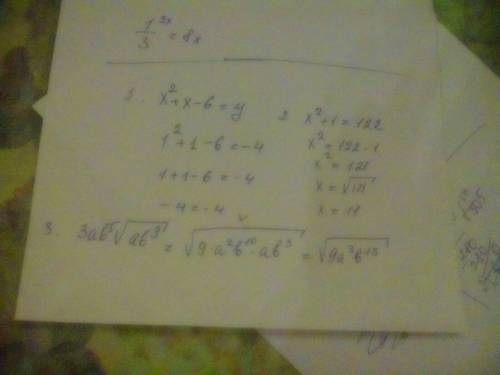 1. чи проходить графік функції y=x^2+x-6 через точку a(1; -4) 2. розв'яжіть рівняння x^2+1=122 3. вн