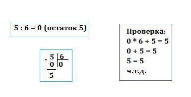 Как 5 разделить на 6 столбиком с остатком?