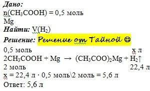 Визначити об'єм водню, що виділяється при дії магнія на оцтову кислоту кількістю речовини 0,5 моль.