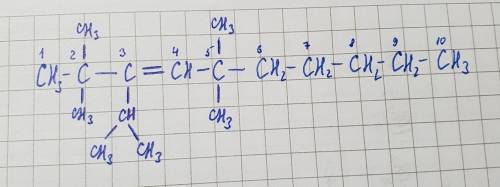 Напишите формулу вещества 2,2,5,5-тетраметил-3-изопропилдецен-3.