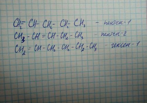 Построить формулы одного гомолога и изомеров углеродного скелета по положению двойной связи пентена