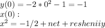 y(0)=-2*0^2-1=-1\\x(0):\\x^2=-1/2+net+resheniiy