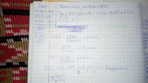 Всостав вещества входит 29.4% натрия .23.5% серы и 41.7% кислорода. найти формулу вещества