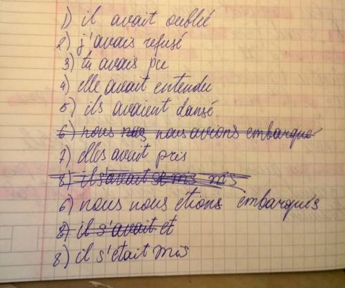 Поставь plus-que-parfait 1)il a tout oublié 2)j’ai refusé de partir seul 3)tu as pu m’aider 4)elle a