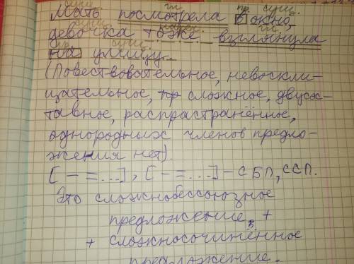 Сделайте полный разбор ссп предложения(со схемой) : мать посмотрела в окно, девочка тоже взглянула н