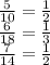 \frac{5}{10} = \frac{1}{2} \\ \frac{6}{18} = \frac{1}{3} \\ \frac{7 }{14} = \frac{1}{2} \\