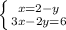 \left \{ {{x=2-y} \atop {3x-2y=6}} \right.