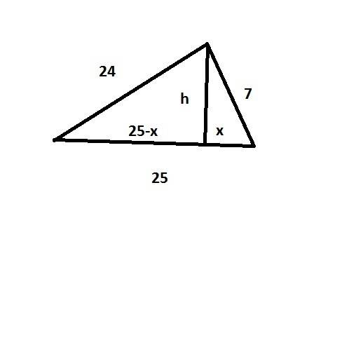 Найдите меньшую высоту треугольника со сторонами 24 см 25 см и 7 см