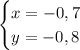 \begin{cases}x=-0,7\\ y=-0,8\end{cases}