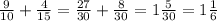 \frac{9}{10} + \frac{4}{15} = \frac{27}{30} + \frac{8}{30} = 1\frac{5}{30} = 1\frac{1}{6}