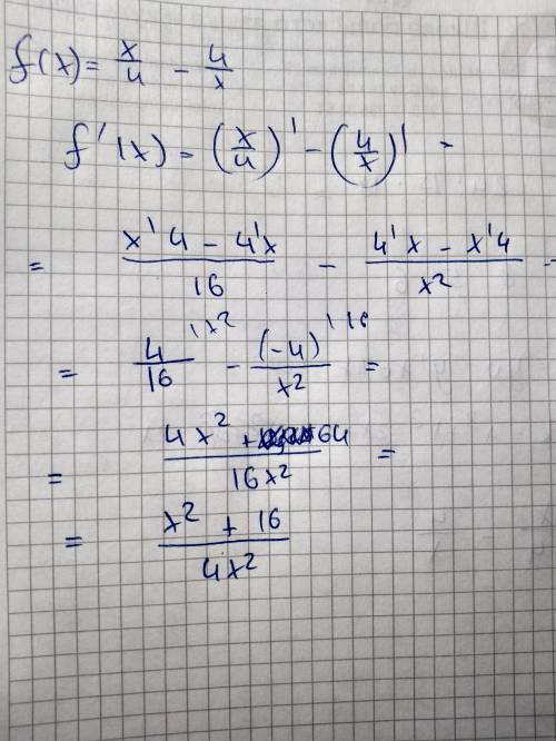 Найти производную. числитель: x. знаметаль: 4 минус числитель: 4 знаметель: х