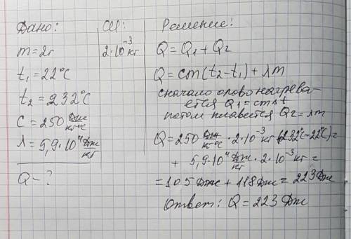 Сколько теплоты потребуется для плавления олова массой 2 г, если начальная температура олова равна 2