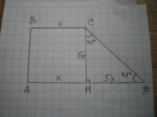 Впрямоугольной трапеции один из углов равен 135°,средняя линия равна 21 см,а основания относятся как