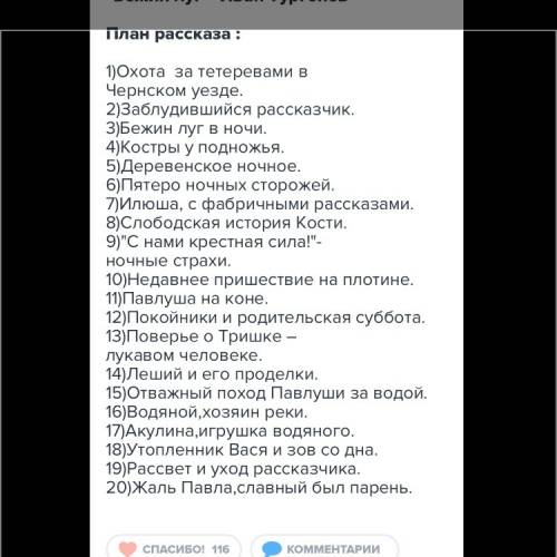 Сделайте план по 6 класс по рассказу бежин луг