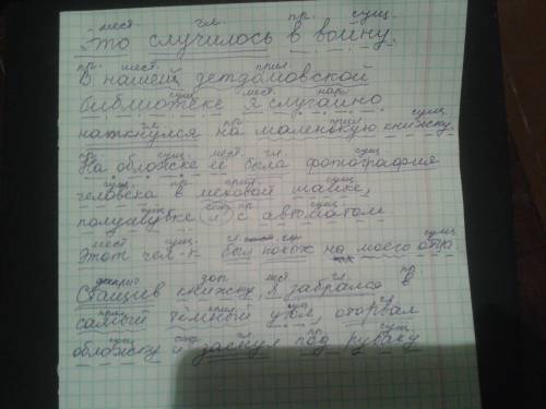 Подчеркнуть все члены и указать части речи. это случилось в войну. в нашем детдомовской библиотеке я