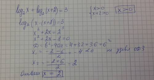 Решить уравнение log(2)x+log(2)(x+2)=3