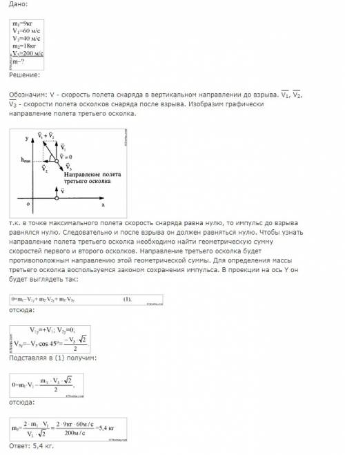 1. снаряд, выпущенный вертикально вверх, взорвался на максимальной высоте, при этом образовалось три