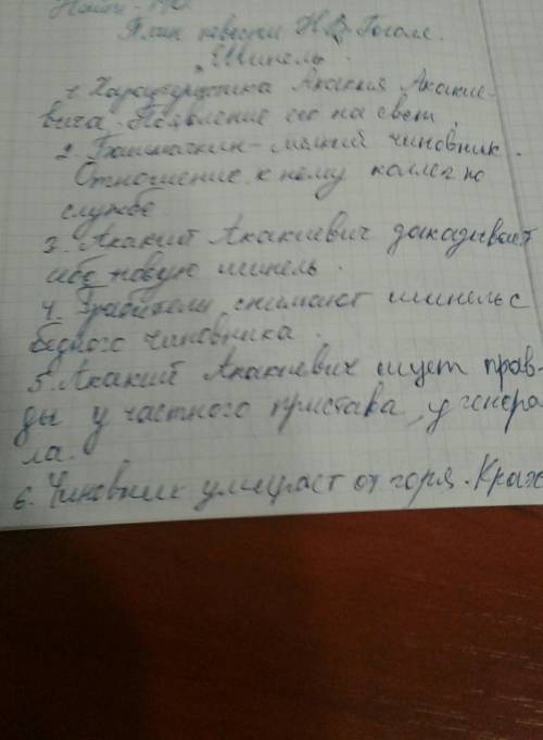 Составить подробный план к произведению н.в.гоголя шинель.