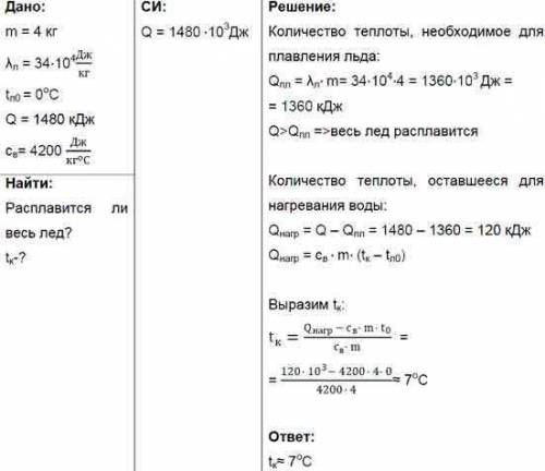 Куску льда массой 2кг при температуре 0 градусов было передано 500 кдж расплавится ли весь лёд? кака